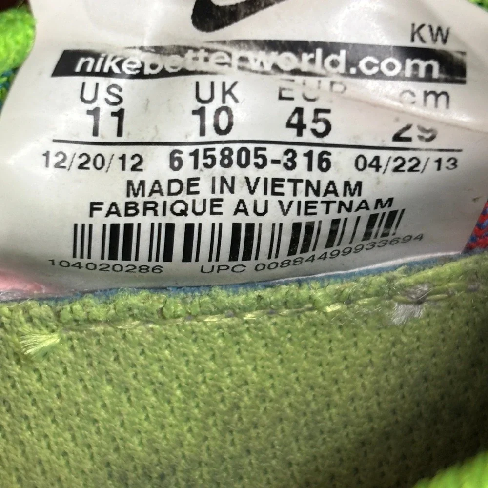 Nike Free Flyknit 5.0 Rainbow Woven Running Sneaker Green Multicolor Mens Sz 11